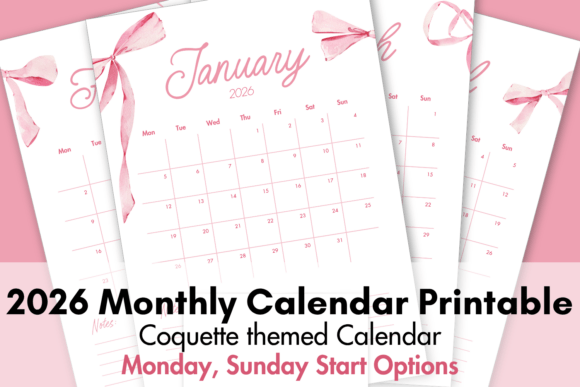 Download 2026 Pink Coquette Printable Calendar - Printable calendar Collection