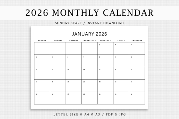 Download 2026 Monthly Printable Calendar PDF File - Printable calendar Collection