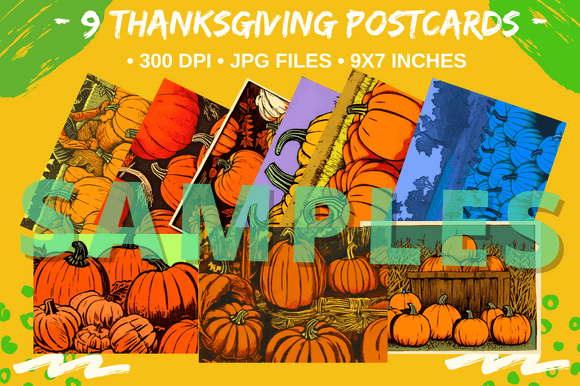 Download 9 Thanksgiving Holiday Pumpkin Postcards - Premium Bundle