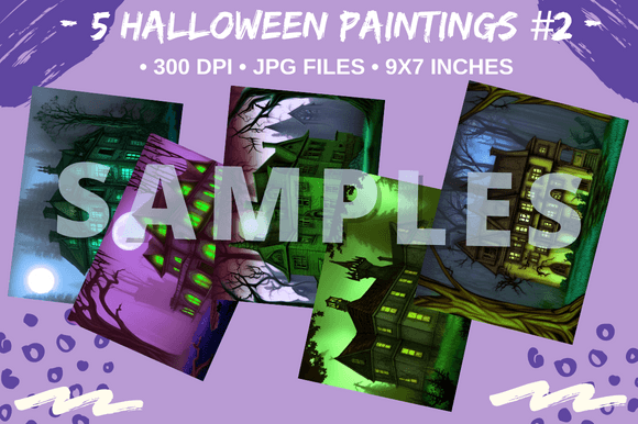 Download 5 Halloween Haunted Houses Paintings #2 - Premium Resources