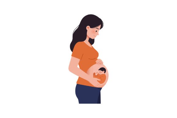 Download Pregnant Woman Smiling with Baby Illustr - Pregnant Collection