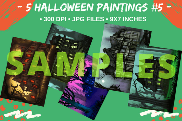 Download 5 Digital Halloween Holiday Paintings #5 - Premium Resources