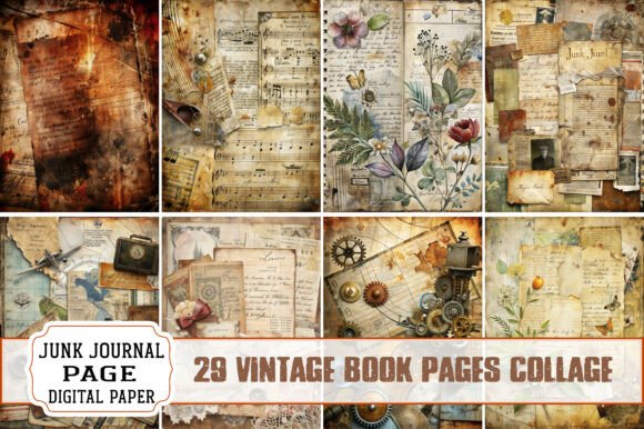 Download Vintage Book Pages Collage - Vintage book pages Collection