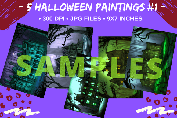 Download 5 Halloween Haunted House Paintings #1 - Premium Resources